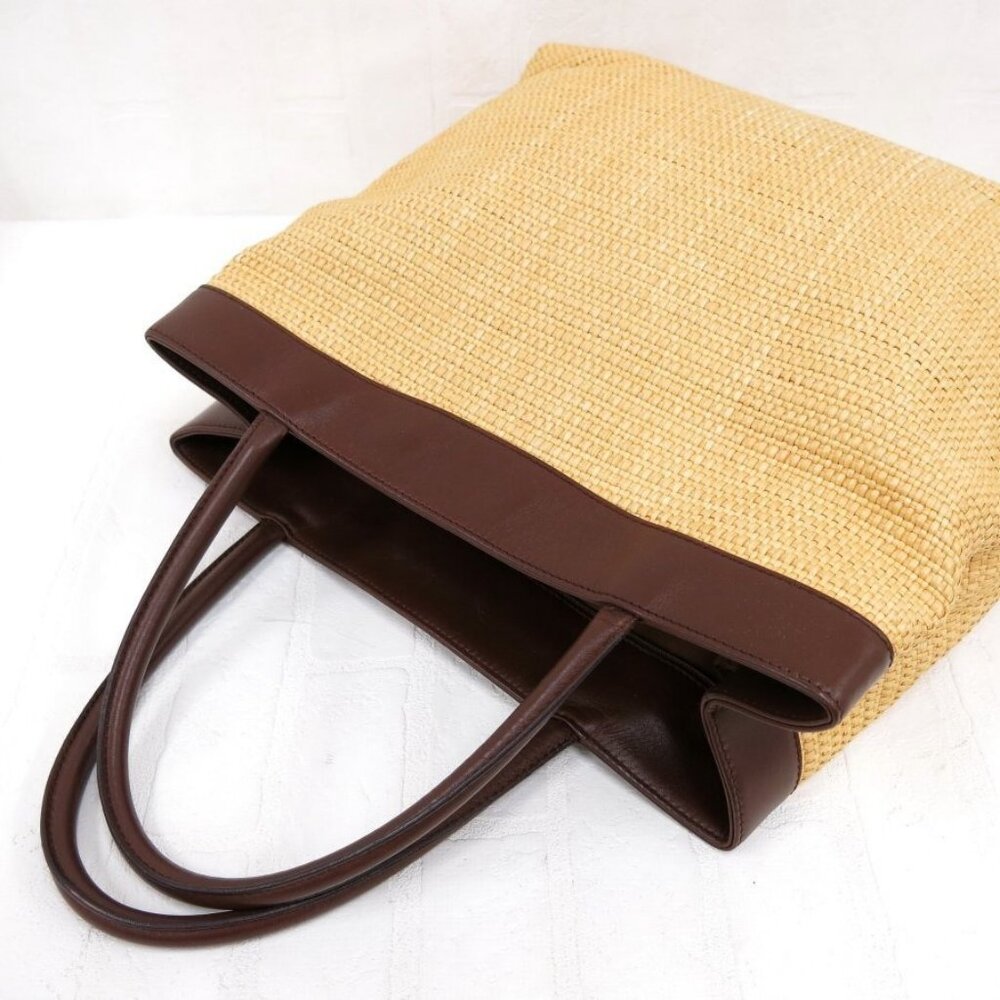 CHANEL Raffia Tote Summer Shoulder Bag Straw Beige Brown - Picture 6 of 13